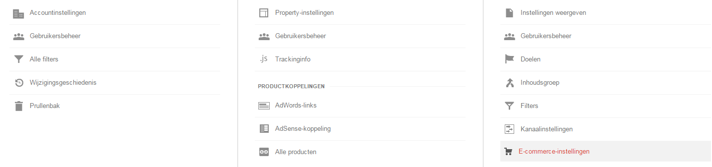 Google Analytics E-commerce-instellingen