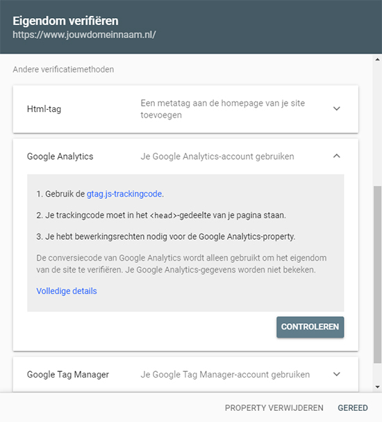 Domein verifiëren in Google Search Console