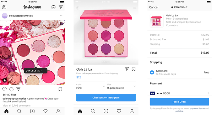 Screenshot van de checkout-functie in Instagram