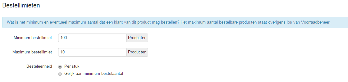 Voorbeeld: product vanaf 10 stuks te bestellen