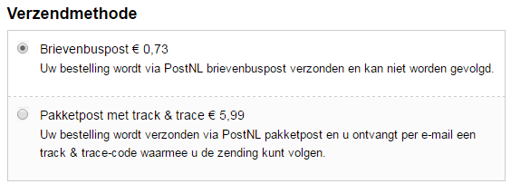 Verschillende verzendmethodes in het winkelwagentje
